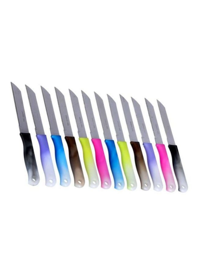 DELCASA 12-Piece Stainless Steel Steak Knife Set Green/Blue/Pink 12x12cm  - Image 1