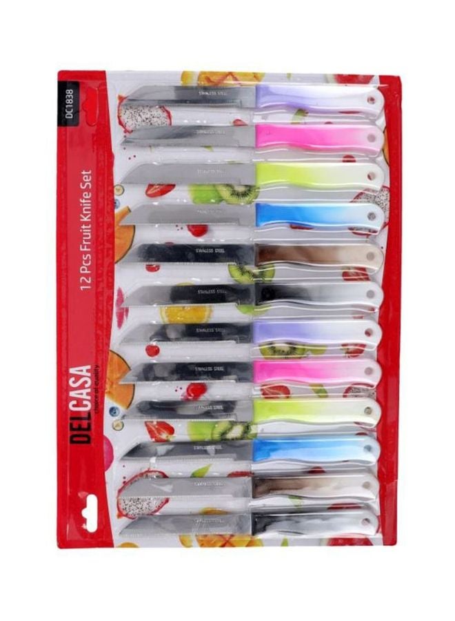 DELCASA 12-Piece Stainless Steel Steak Knife Set Green/Blue/Pink 12x12cm  - Image 2