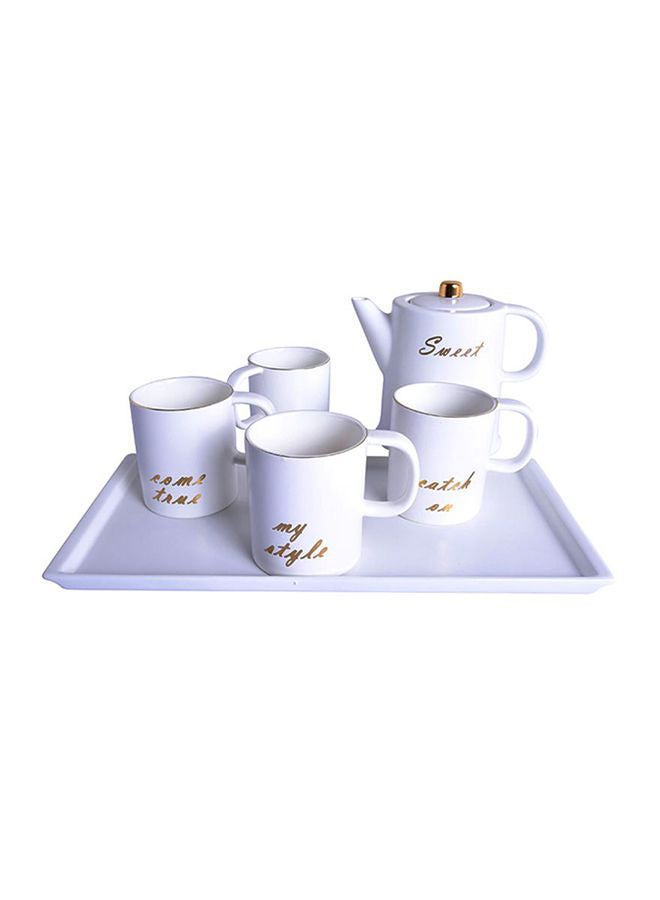 Sharpdo 6-Piece Ceramic Teapot Set White/Gold - Image 1