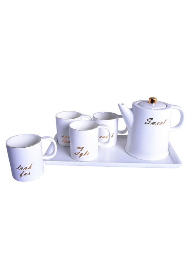 Sharpdo 6-Piece Ceramic Teapot Set White/Gold - Image 3