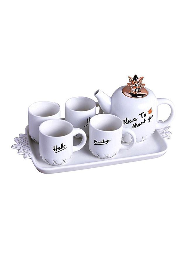 Sharpdo 6-Piece Pineapple Shaped Teapot Set White/Black 4x Tea Cup - 220, 1x Kettle - 780ml - Image 1