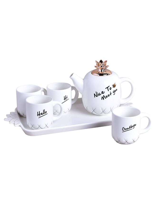 Sharpdo 6-Piece Pineapple Shaped Teapot Set White/Black 4x Tea Cup - 220, 1x Kettle - 780ml - Image 3