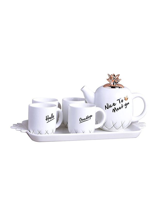 Sharpdo 6-Piece Pineapple Shaped Teapot Set White/Black 4x Tea Cup - 220, 1x Kettle - 780ml - Image 2