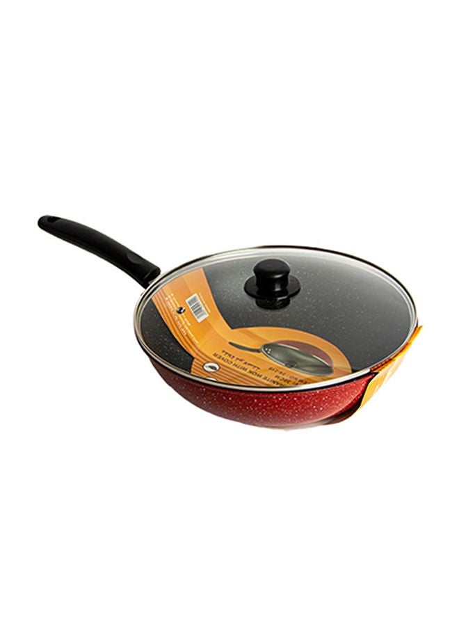 Bister Non-Stick Frying Pan Granite Work & Glass Cover for Cooking Saute Vegetables Steaks Easy Cleaning | Made of High-Quality Red/Black 30.0cm - Image 1
