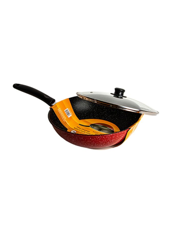 Bister Non-Stick Frying Pan Granite Work & Glass Cover for Cooking Saute Vegetables Steaks Easy Cleaning | Made of High-Quality Red/Black 30.0cm - Image 2