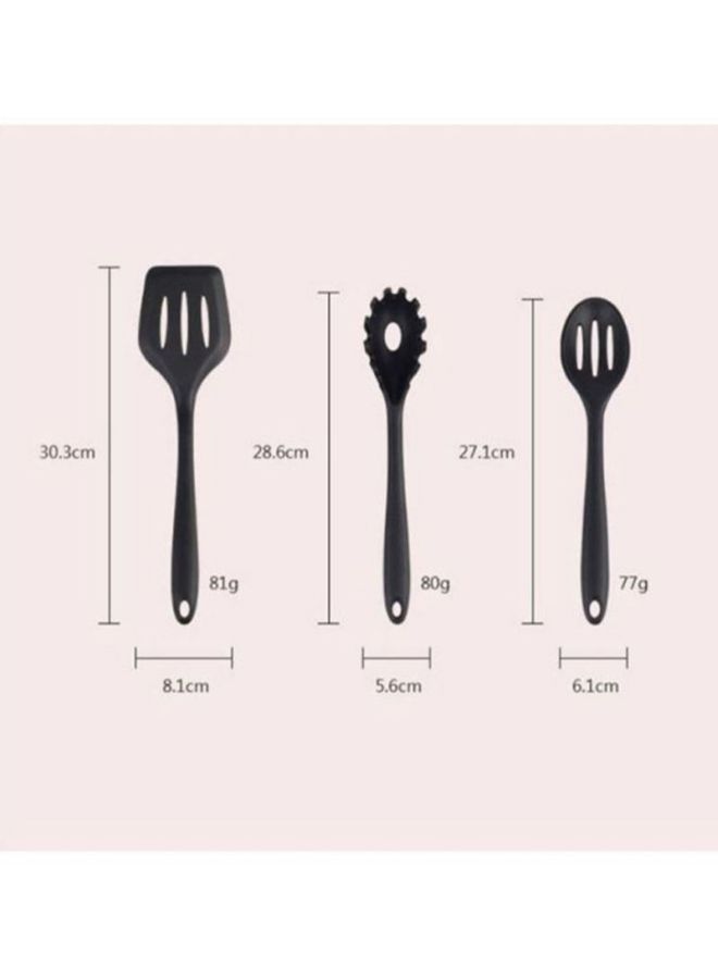 شاربدو طقم أواني طهي مكون من 10 قطع أسود 1x Tong (27.1x3.6), 1x Whisk (25.8x6.1), 1x Oil Brush (21.1x3.6), 1x Spoon (20.8x4.1), 1x Laddle (29.2x9.1), 1x Spatula (30.3x7.1), 1x Sphagetti Spoon (28.6x5.6), 1x Spoon (27.1x6.1), 1x Small Spatula (28.6x6.1), 1x Spreading Tool (27.1x5.3)سم - Image 2