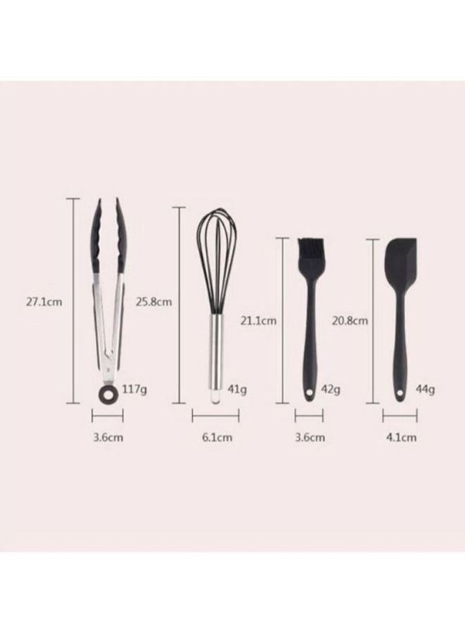 شاربدو طقم أواني طهي مكون من 10 قطع أسود 1x Tong (27.1x3.6), 1x Whisk (25.8x6.1), 1x Oil Brush (21.1x3.6), 1x Spoon (20.8x4.1), 1x Laddle (29.2x9.1), 1x Spatula (30.3x7.1), 1x Sphagetti Spoon (28.6x5.6), 1x Spoon (27.1x6.1), 1x Small Spatula (28.6x6.1), 1x Spreading Tool (27.1x5.3)سم - Image 4