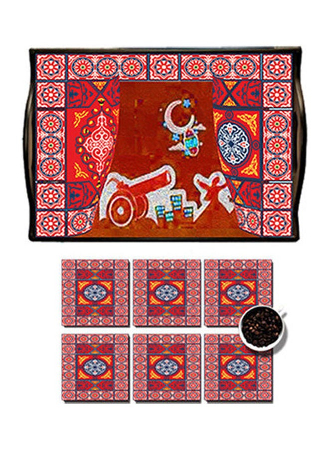فوتو بلوك صينية من خشب MDF المغلف مزينة بطبعة تعبر عن رمضان متعدد الألوان 25x35سم 