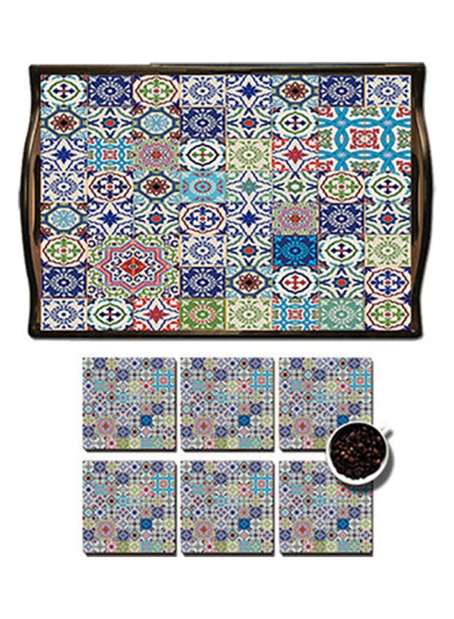 فوتو بلوك صينية مصنوعة من خشب MDF مُزينة بطبعة نقوش أندلسية لامعة متعدد الألوان 25x35سم 