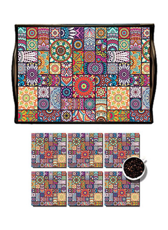 Photo Block MDF Wood With Lamination Printed Mandala Art Tray Multicolour 25x35cm 