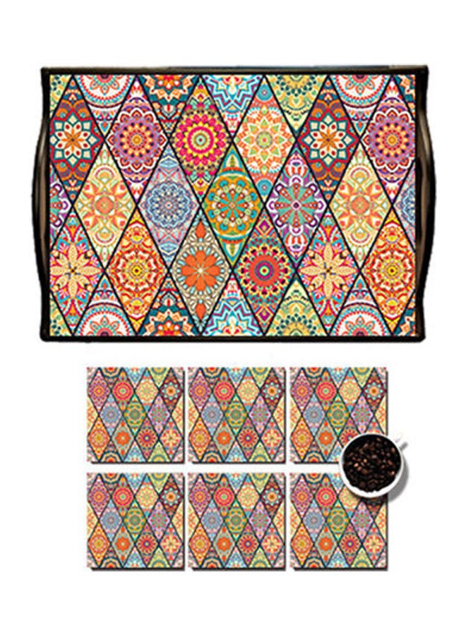 Photo Block MDF Wood With Lamination Printed Mandala Art Tray Multicolour 25x35cm 