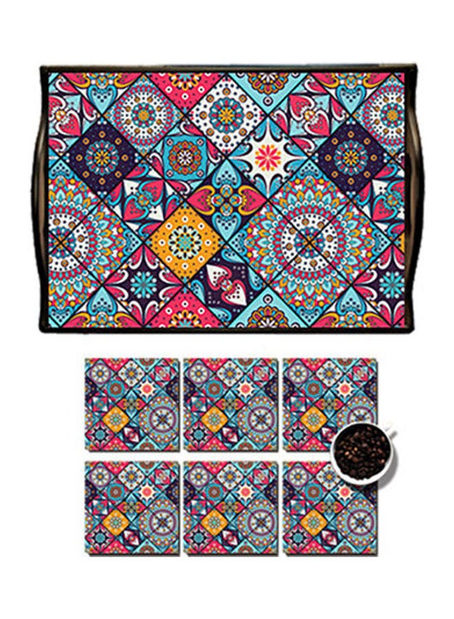 فوتو بلوك MDF Wood With Lamination Printed Mandala Art Tray Multicolour 25x35cm 
