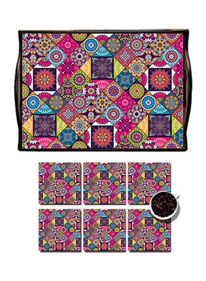 Photo Block MDF Wood With Lamination Printed Mandala Art Tray Multicolour 25x35cm 