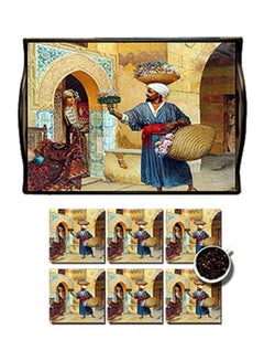 MDF Wood With Lamination Printed Orientalist Tray Multicolour 25x35cm