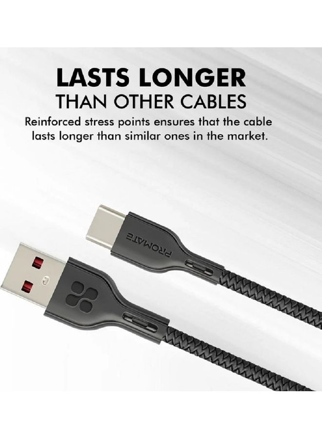 بروميت كابل USB-C ذو قوة شد عالية ومضاد للتشابك أسود - Image 2
