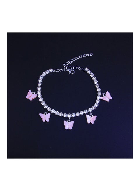 Rhinestone Studded Butterfly Design Anklet