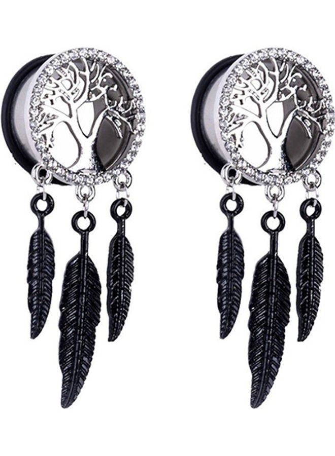 Punk Rhinestone Leaves Piercing Ear Plugs Gauges - Image 1
