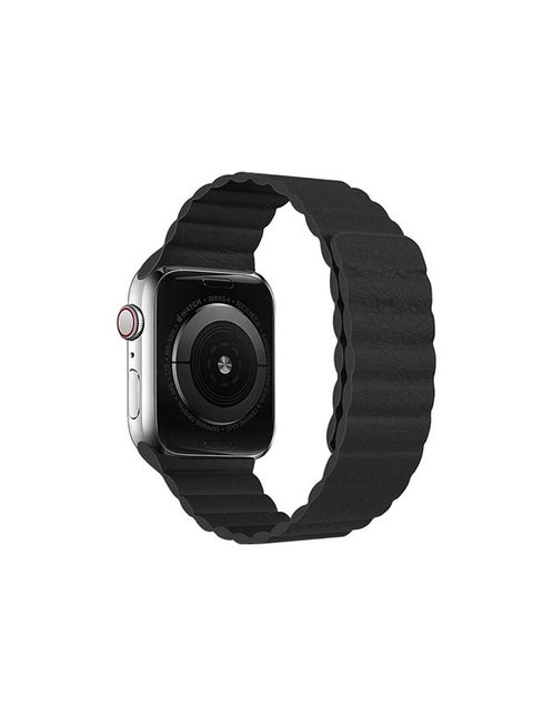Leather Link Replacement Band For Apple Watch All Series Compatible with 49mm/45mm/44mm/42mm Black