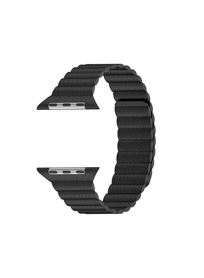 Leather Link Replacement Band For Apple Watch All Series Compatible with 49mm/45mm/44mm/42mm Black