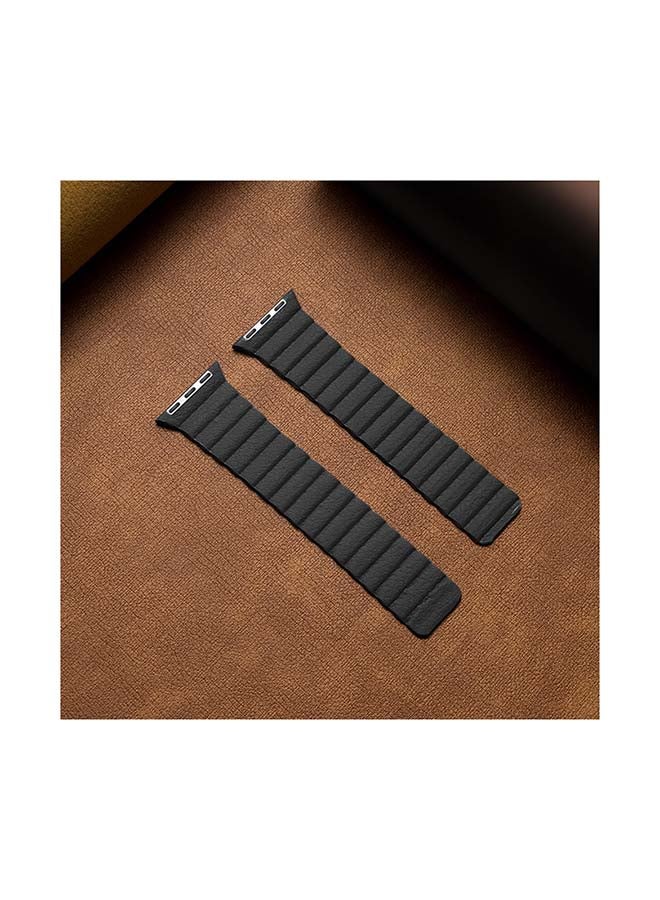 Leather Link Replacement Band For Apple Watch All Series Compatible with 49mm/45mm/44mm/42mm Black