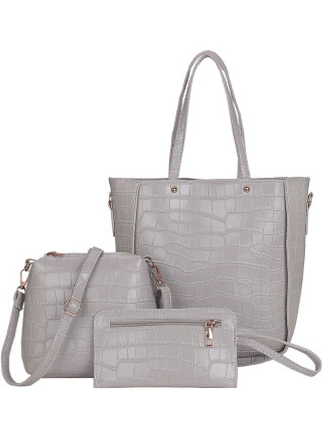 Beauenty - 3-Piece Embossed One-shoulder Stylish Handbag Grey - Image 1