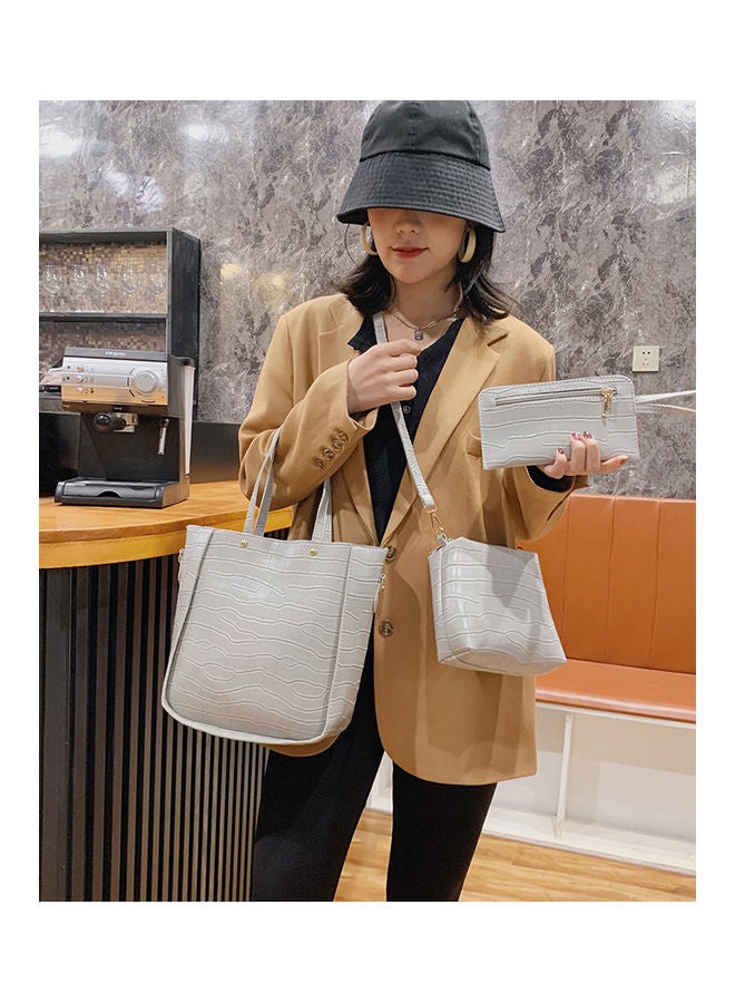 Beauenty - 3-Piece Embossed One-shoulder Stylish Handbag Grey - Image 1