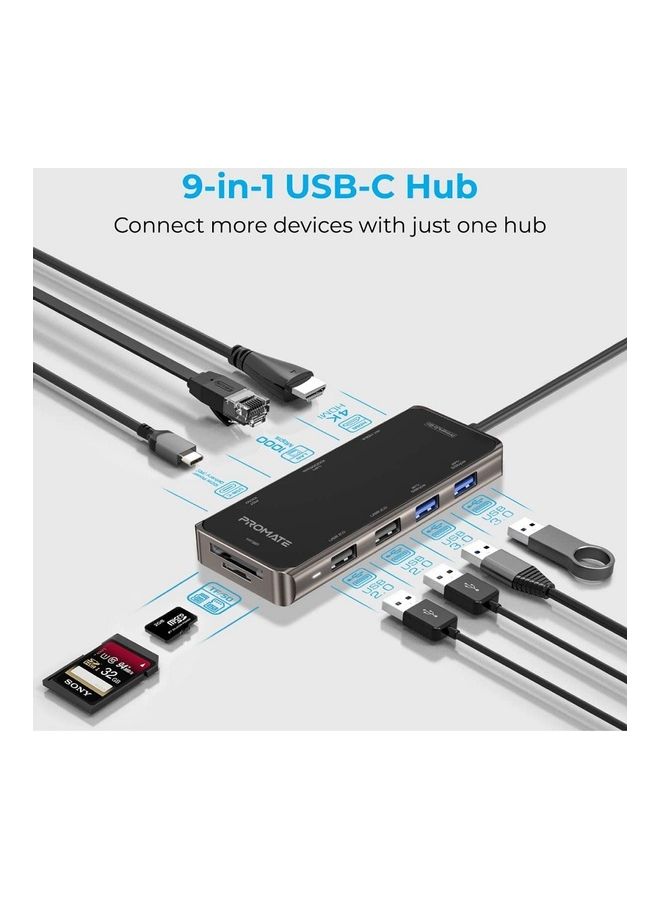 PROMATE - Compact Multiport USB-C Hub With 100W Power Delivery Black - Image 1
