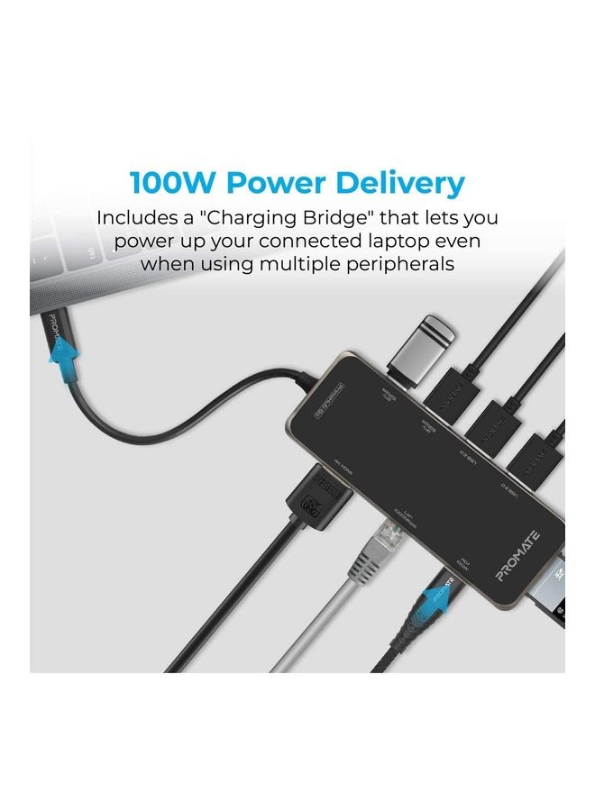 PROMATE - Compact Multiport USB-C Hub With 100W Power Delivery Black - Image 1