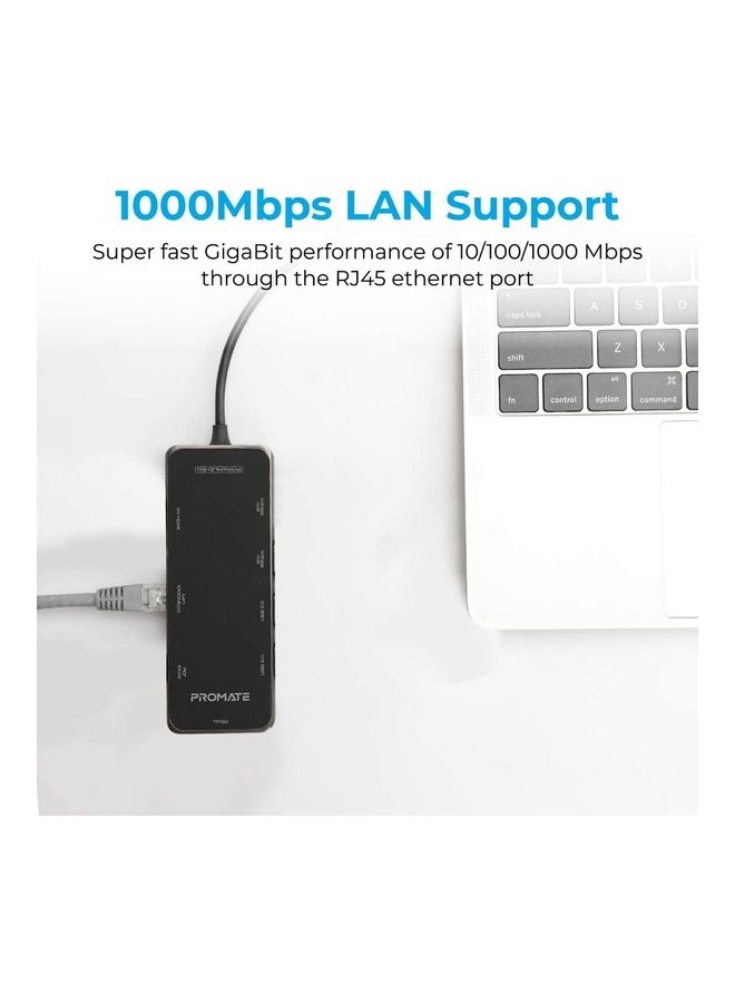 PROMATE - Compact Multiport USB-C Hub With 100W Power Delivery Black - Image 1