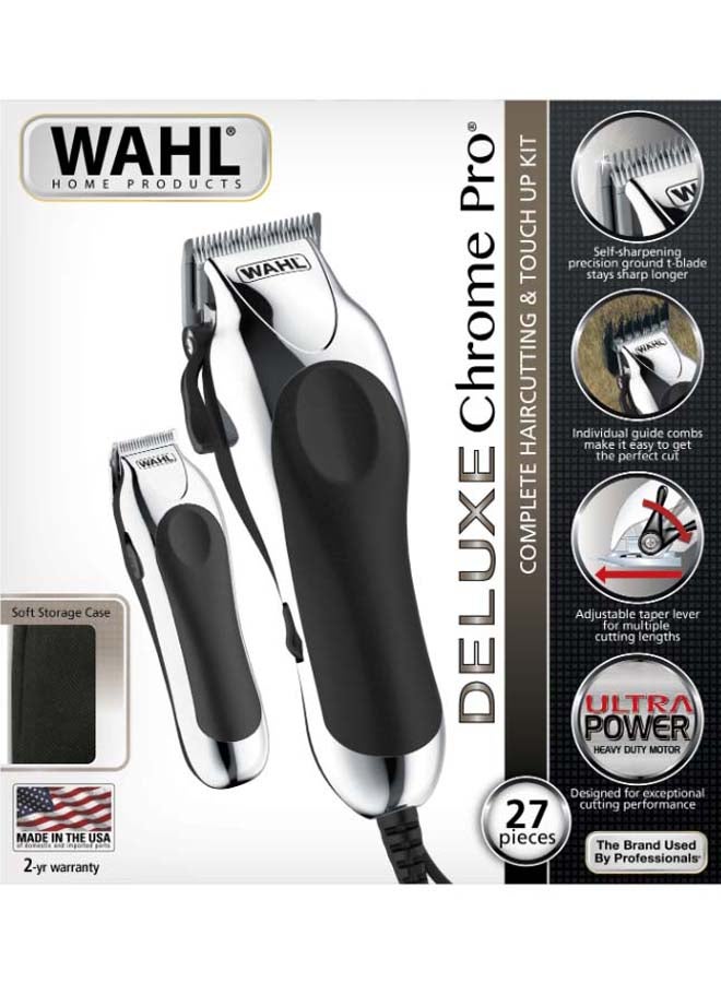 وال طقم أدوات تشذيب الشعر ديلوكس كروم برو مكون من 27 قطعة أسود/ فضي - Image 2