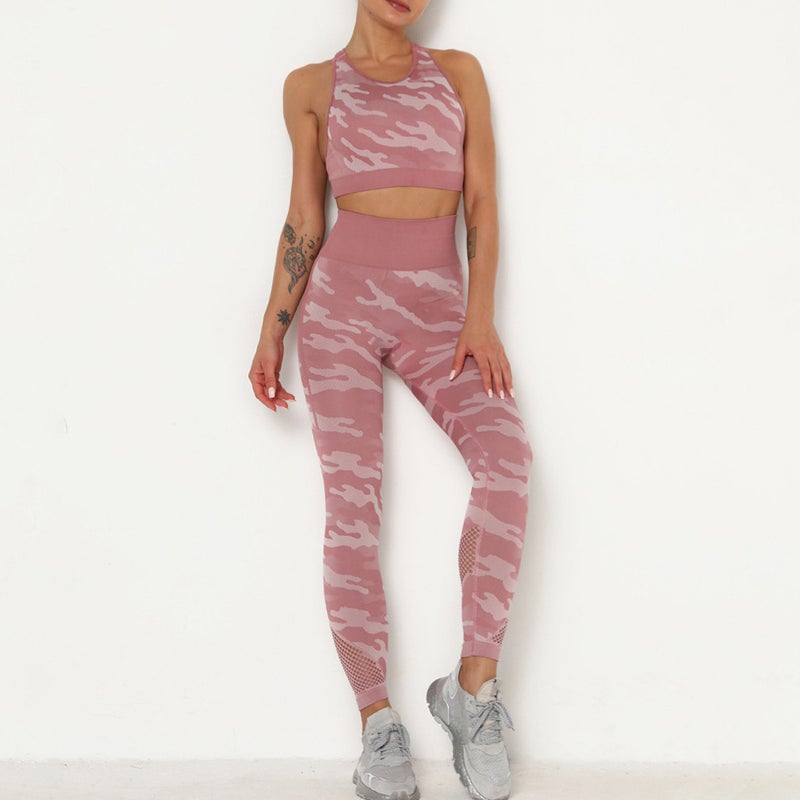 2-Piece Bra Tights Suit Crop Top And Leggings Set Pink - Image 3