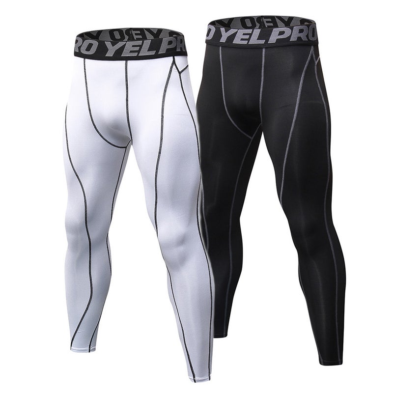 2-Piece Quick Dry Stretchable Bodycon Workout Leggings Set Black/White  - Image 1