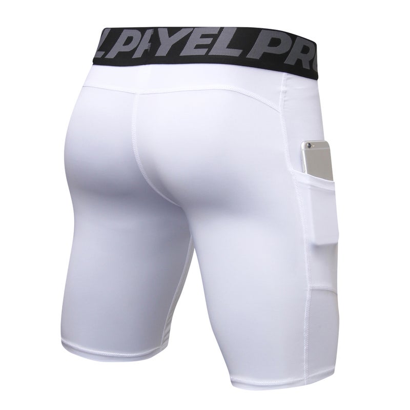 3-Piece Compression Side Pocket Workout Shorts Set Black/Grey/White - Image 2