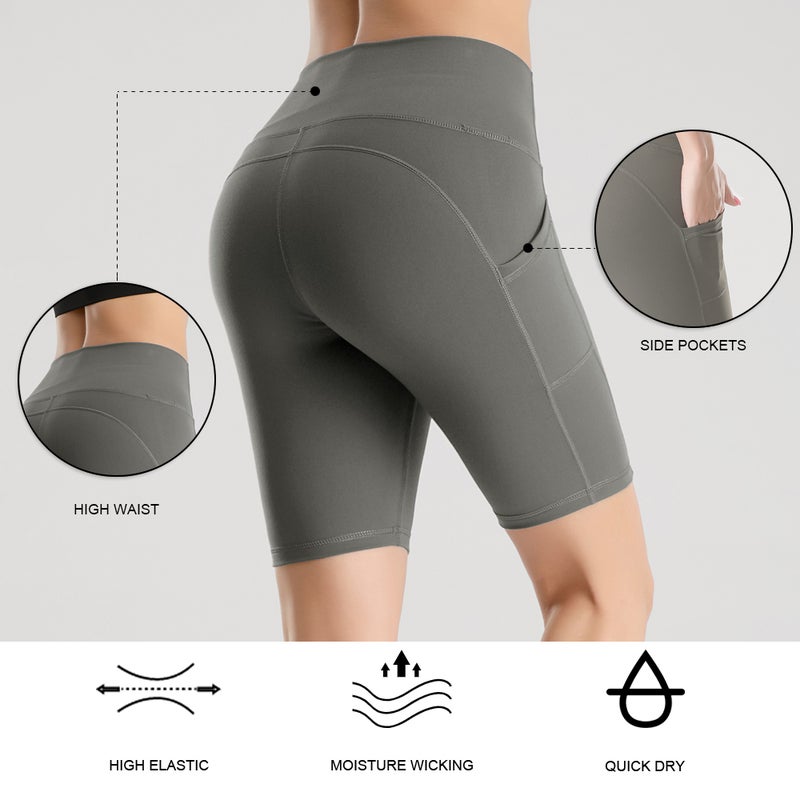 High Waist Workout Gym Fitness Sport Shorts Grey - Image 4
