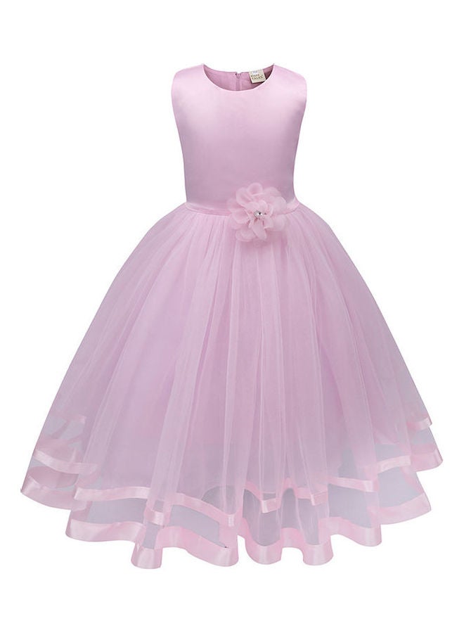 جولي فستان بقصة واسعة من قماش شبكي وردي - Image 1