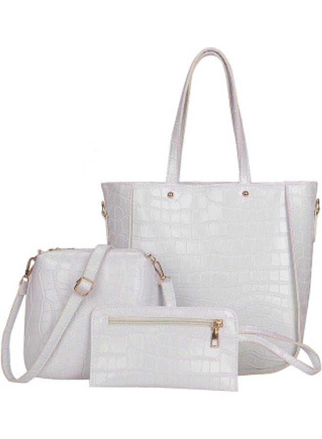 Beauenty 3-Piece Embossed One-Shoulder Stylish Handbag White  - Image 1