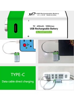 Generic Type-C Port Rechargeable 9V Lithium Battery Multicolour 9.60 x 1.80 x 9.00cm  - Image 3