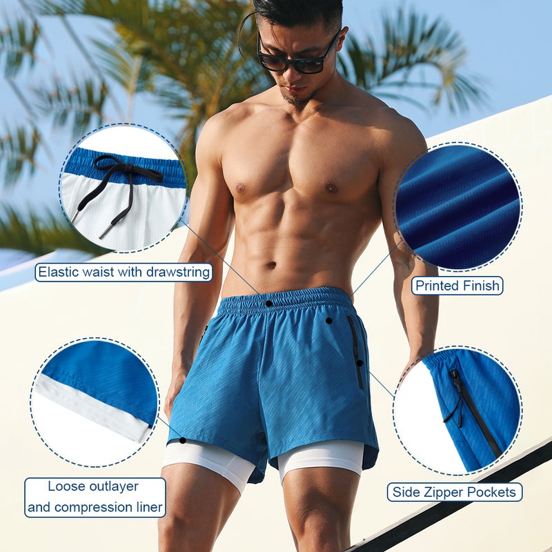 2-In-1 Pockets Compression Liner Sports Shorts Black  - Image 3