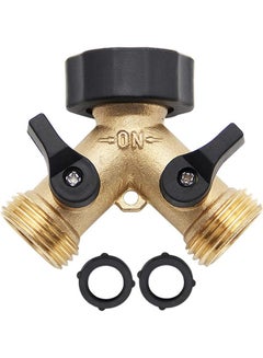 2-Way Y-type Hose Splitter Garden Hose Distributor Brass Hose Tap Adapter With 2 Valves Multicolour 9.00 x 6.00 x 9.00cm