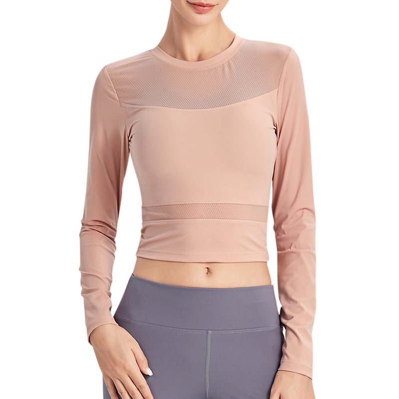 Women Yoga Workout Crop T-Shirts Pink  - Image 2