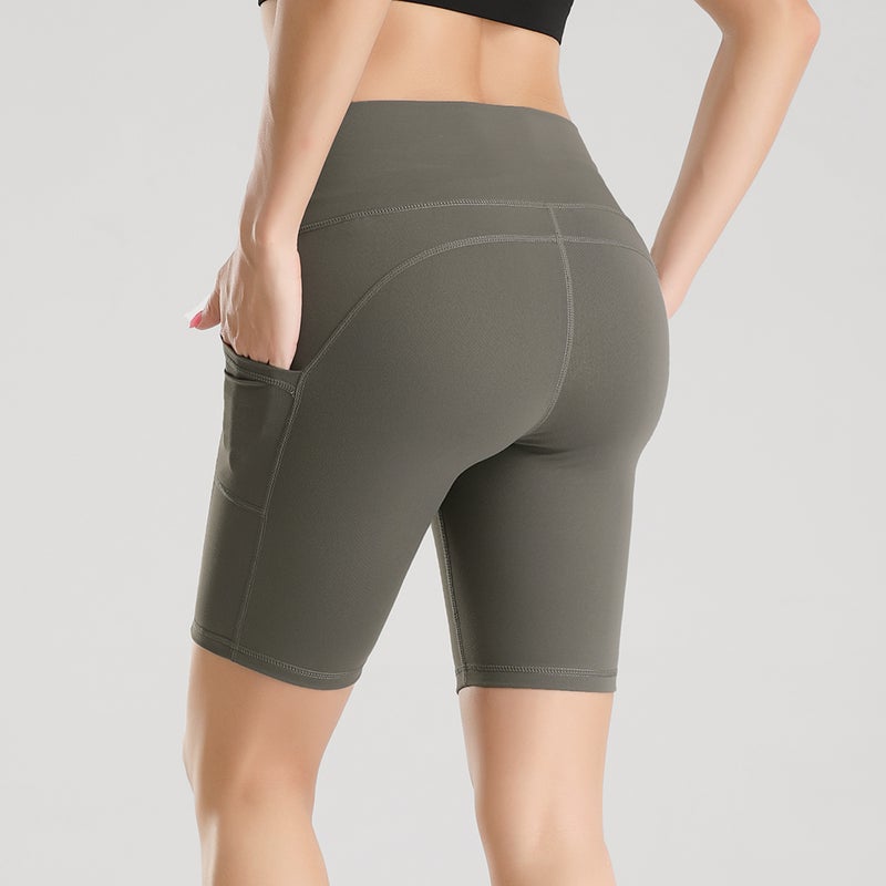 High Waist Workout Gym Fitness Sport Shorts Grey - Image 3