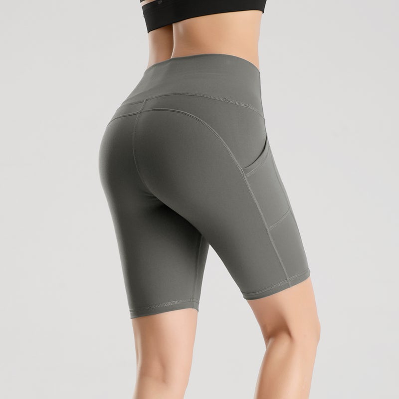 High Waist Workout Gym Fitness Sport Shorts Grey - Image 5