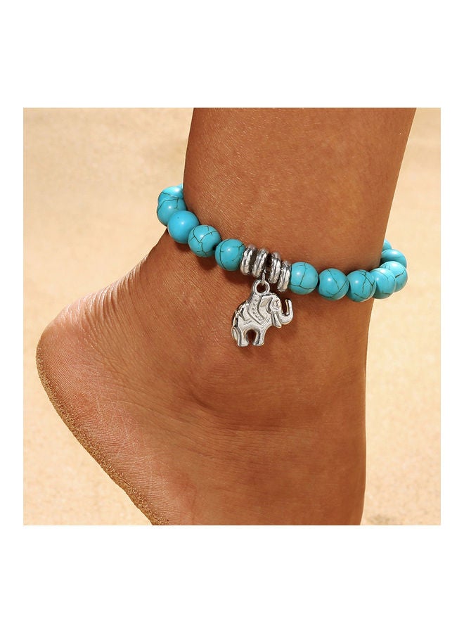 خلخال بحلية على شكل فيل مزين بخرز من الفيروز الصناعي - Image 3