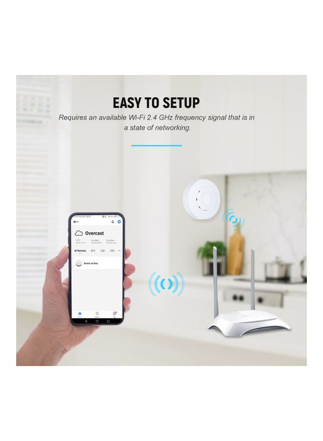 جهاز ذكي لاختبار جودة الهواء يعمل بالواي فاي أبيض 9.50 x 4.00 x 9.50سم - Image 2