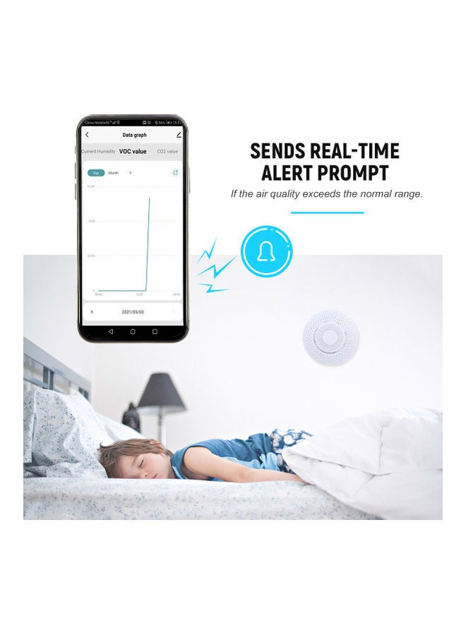 جهاز ذكي لاختبار جودة الهواء يعمل بالواي فاي أبيض 9.50 x 4.00 x 9.50سم - Image 4