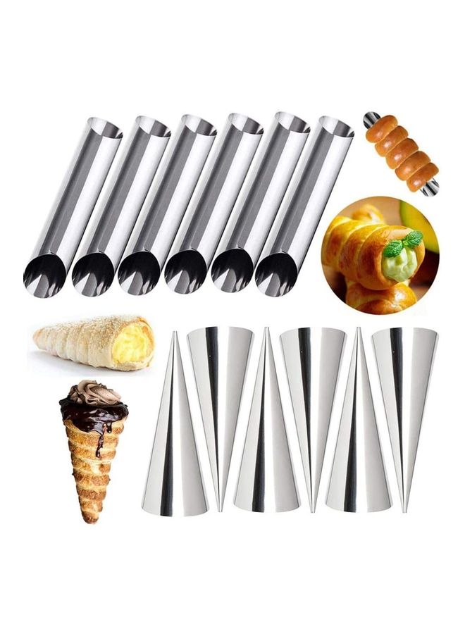 XiuWoo 12 Pieces Large Baking Cones Stainless Steel Roll Silver  - Image 1