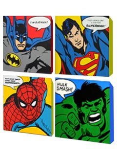Rateel Superheroes 4-piece Decorative Canvas Printed Wall Art Multicolors 50x50cm 