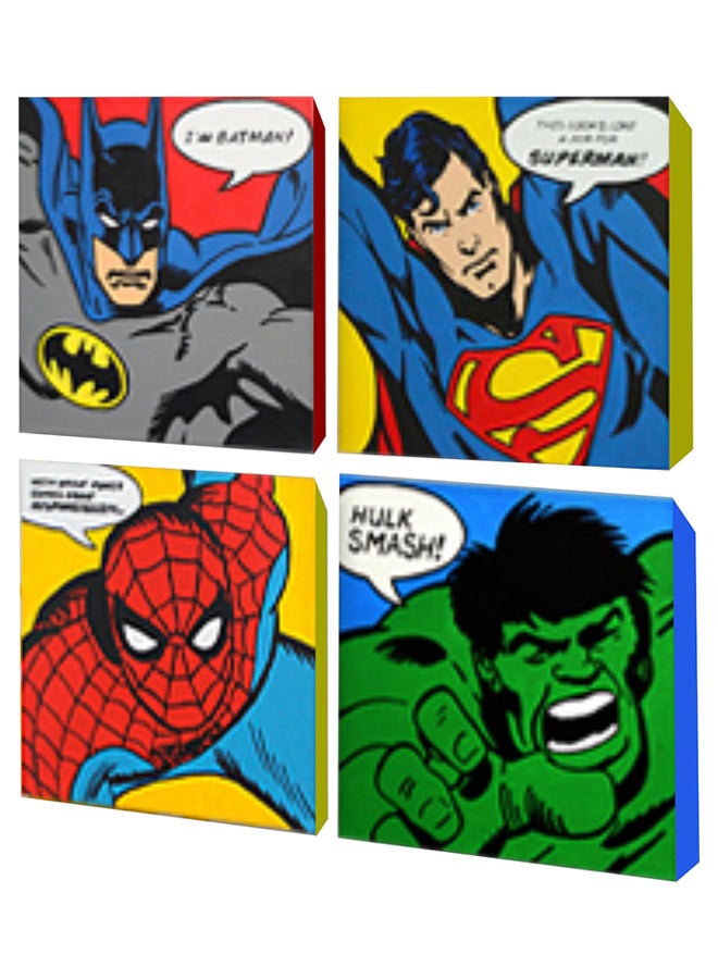 Rateel Superheroes 4-piece Decorative Canvas Printed Wall Art Multicolors 50x50cm