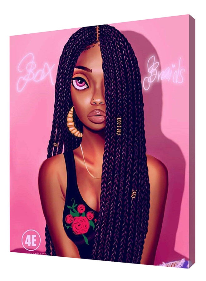 Rateel African Girl Braided Hair Head Canvas Wall Art Multicolour 70x80cm