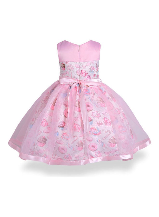 جولي فستان الأميرة من قماش شبكي ومزيّن برباط وردي - Image 2